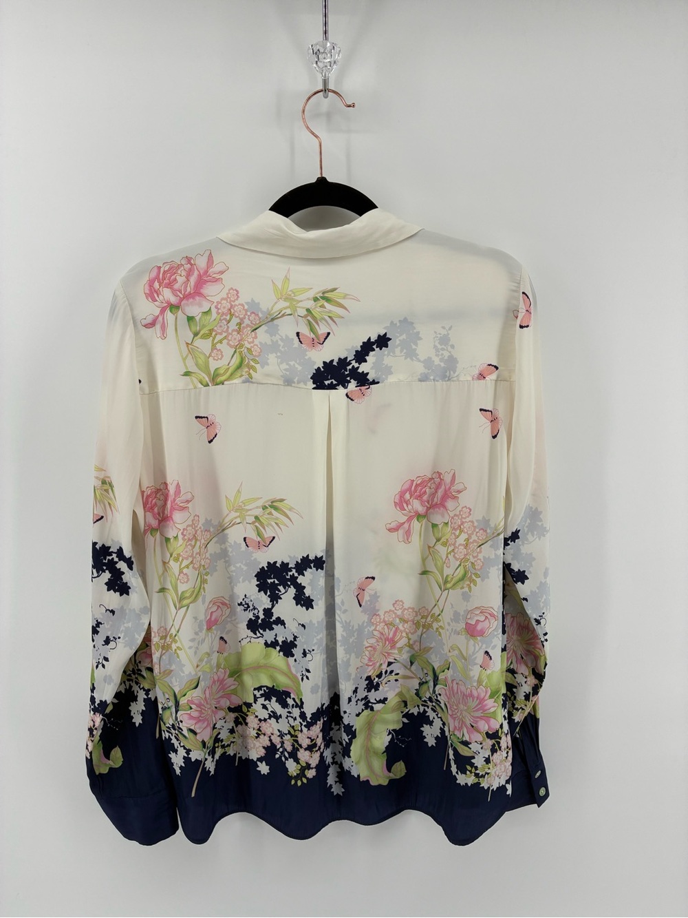 Floral Butterflies Button-Up Blouse in Ivory and Navy - Picture 8 of 11